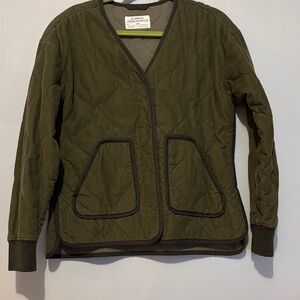 REI Olive Green Quilted Utility Jacket with Dark Trim